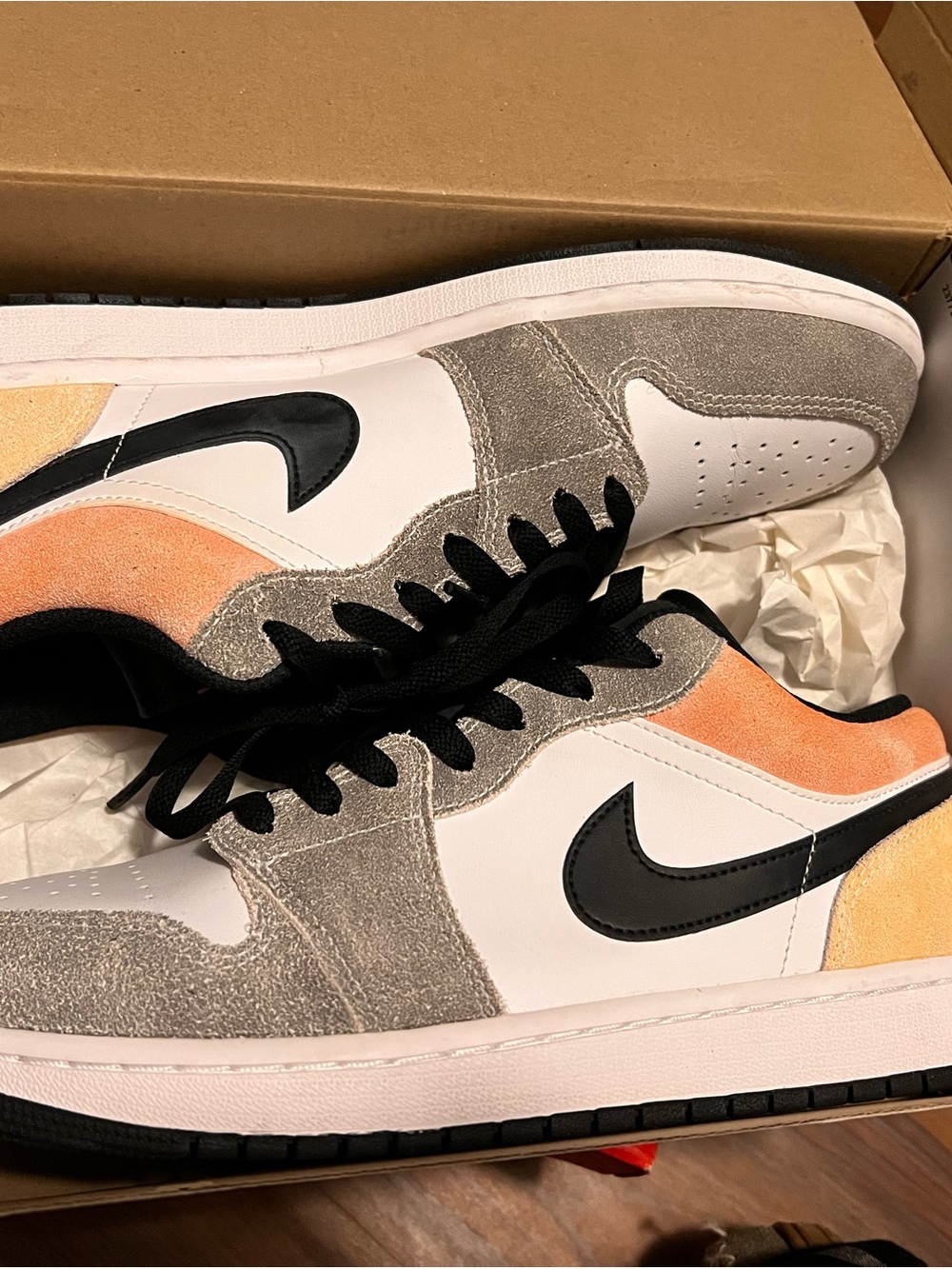 Jordan Low-Top Sneakers in Black, Gray & Peach